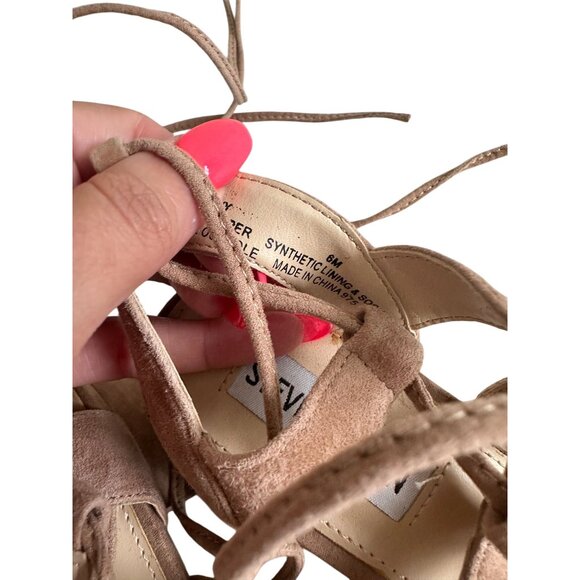 STEVE MADDEN Tan Suede Laceup Kitten Heels Sandals Size 6 - Picture 9 of 9